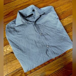 John Varvatos Long Button Down Collard Shirt Cotton Blend Gray White Stripe